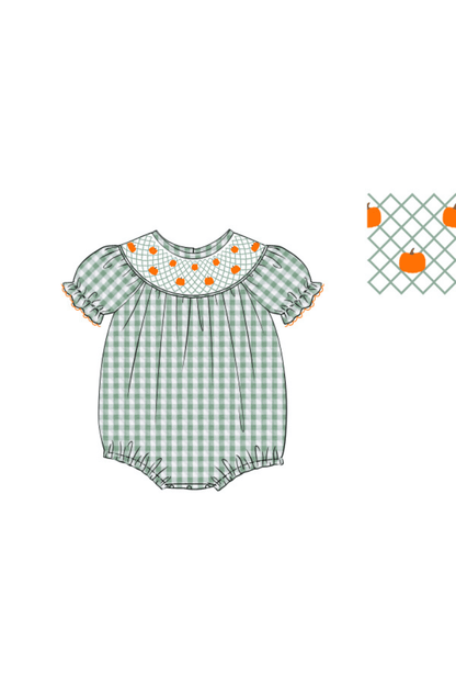 The Smocked Flamingo Apparel & Accessories Pre-Order Smocked Heirloom Pumpkin Seersucker Bishop Bubble