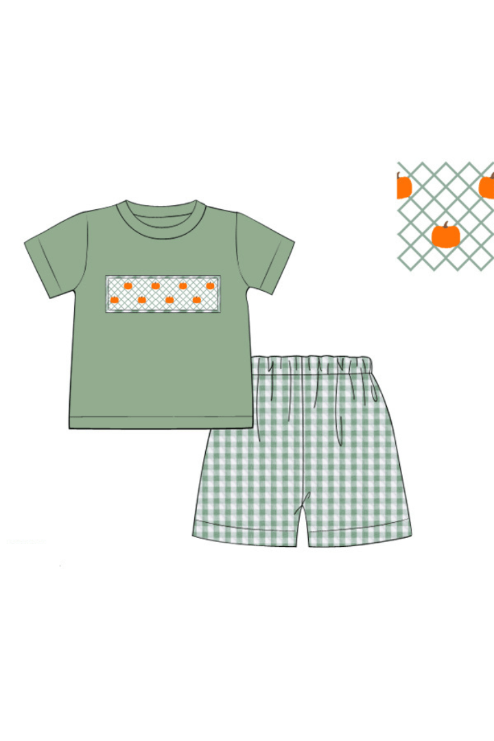 The Smocked Flamingo Apparel & Accessories Pre-Order Smocked Heirloom Pumpkin Seersucker Short Set