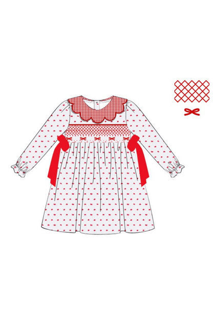 The Smocked Flamingo Apparel & Accessories Pre-Order Smocked Heirloom Red and White Swiss Dot Bow Dress