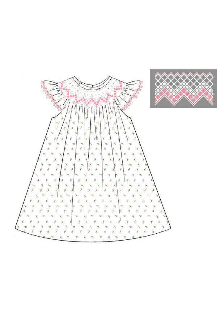 The Smocked Flamingo Apparel & Accessories Pre-Order Smocked Heirloom Rose Bud Bishop Dress