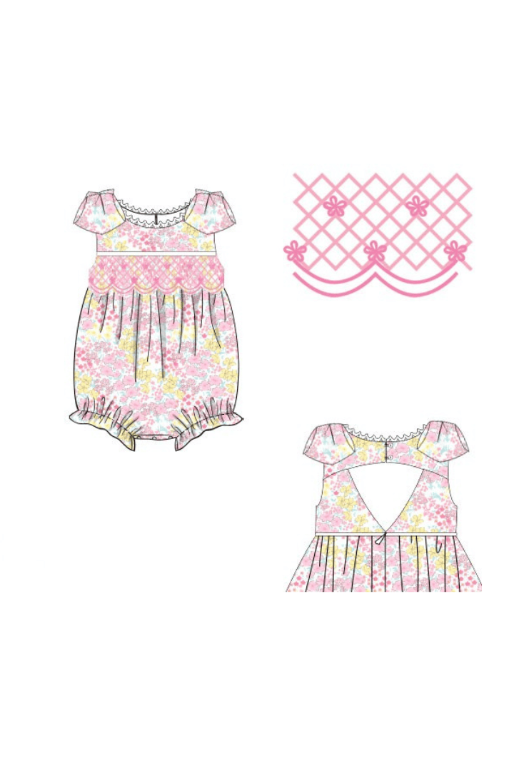 The Smocked Flamingo Apparel & Accessories Pre-Order Smocked Heirloom Spring Floral Bow Bubble
