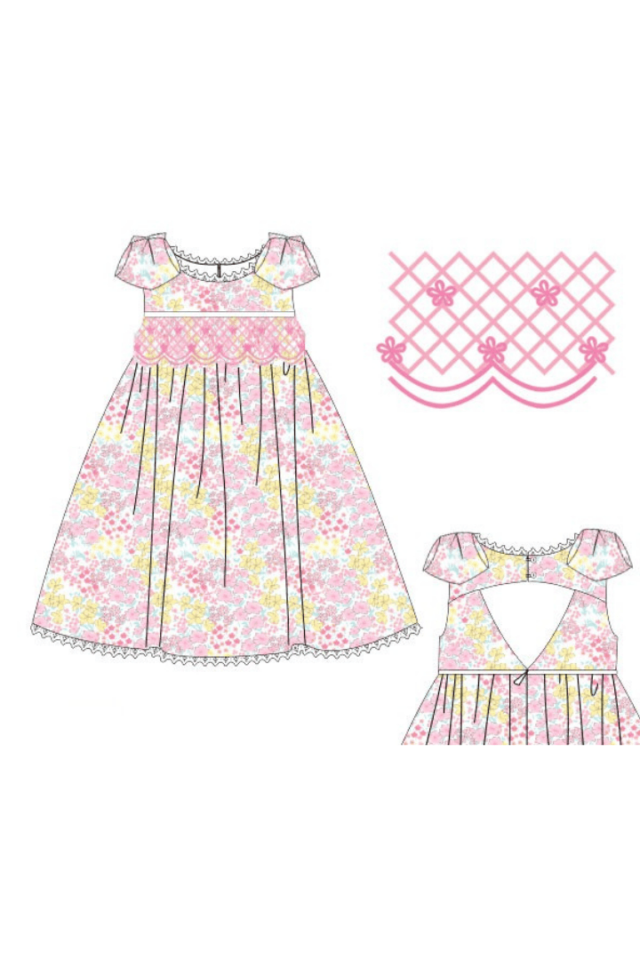 The Smocked Flamingo Apparel & Accessories Pre-Order Smocked Heirloom Spring Floral Bow Dress