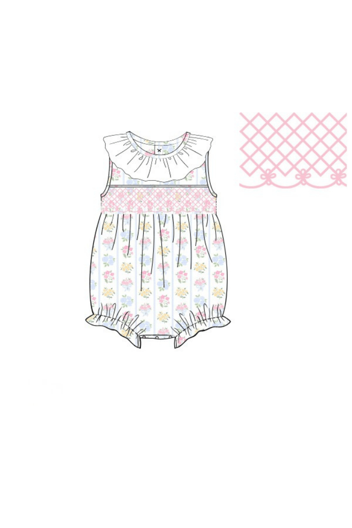 The Smocked Flamingo Apparel & Accessories Pre-Order Smocked Heirloom Spring Floral Bubble