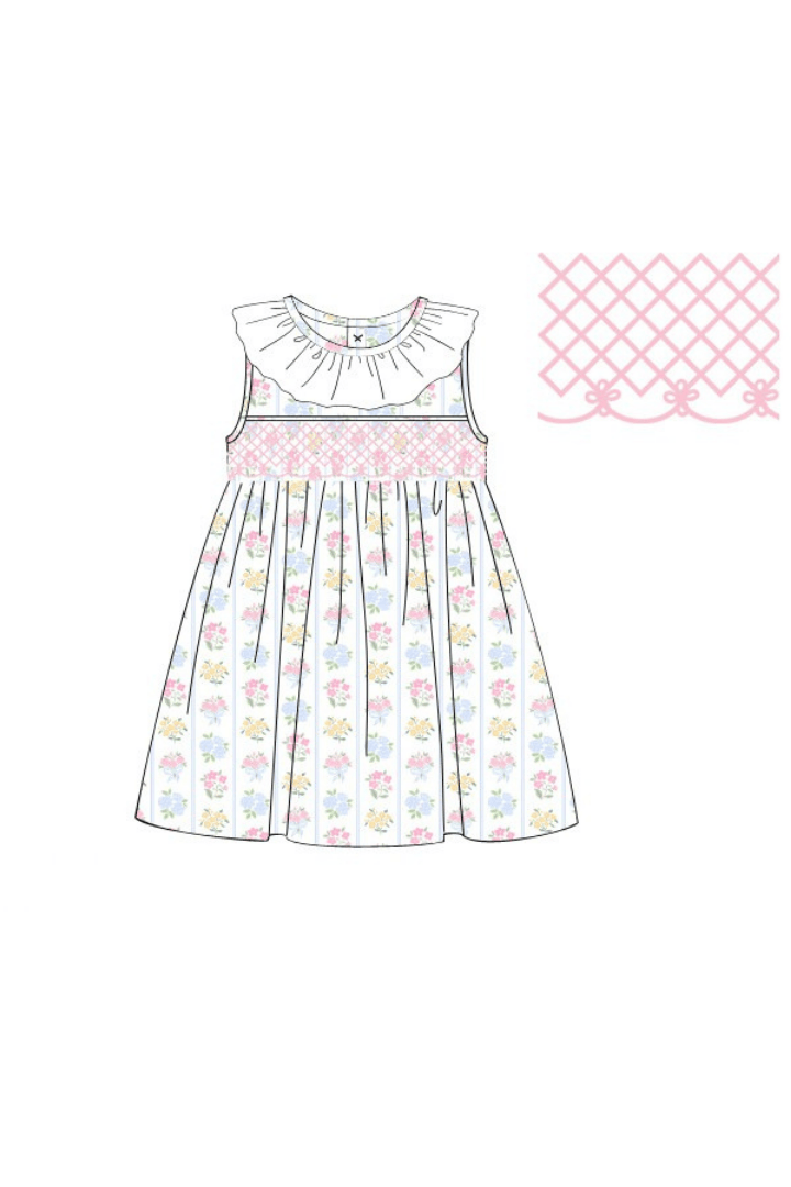 The Smocked Flamingo Apparel & Accessories Pre-Order Smocked Heirloom Spring Floral Dress