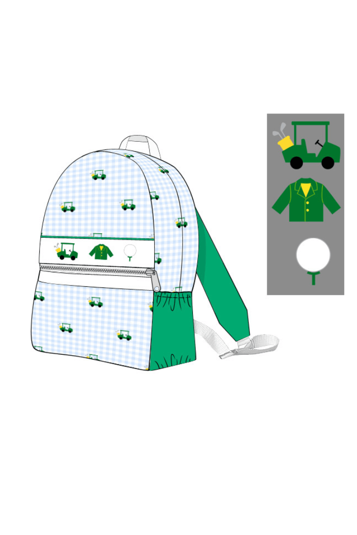 The Smocked Flamingo Apparel & Accessories Pre-Order Smocked Hole in One Blue Gingham Backpack