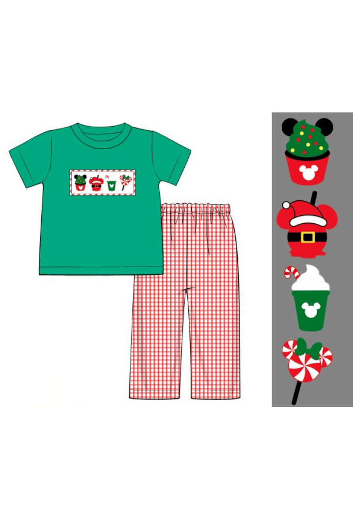 The Smocked Flamingo Apparel & Accessories Pre-Order Smocked Holiday Park Snacks Red Windowpane Pant Set