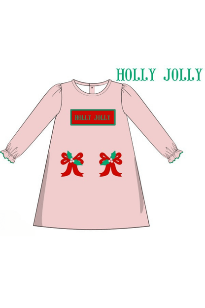 The Smocked Flamingo Apparel & Accessories Pre-Order Smocked Holly Jolly Pink Bow Dress