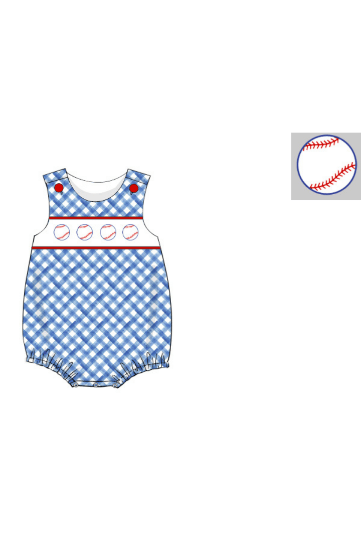 The Smocked Flamingo Apparel & Accessories Pre-Order Smocked Home Run Blue Plaid Bubble