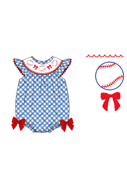 The Smocked Flamingo Apparel & Accessories Pre-Order Smocked Home Run Red and Blue Plaid Bubble