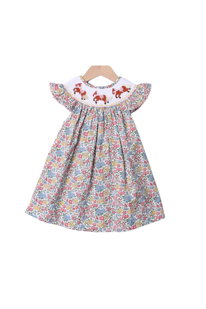 The Smocked Flamingo Apparel & Accessories Pre-Order Smocked Horse Floral Bishop Dress