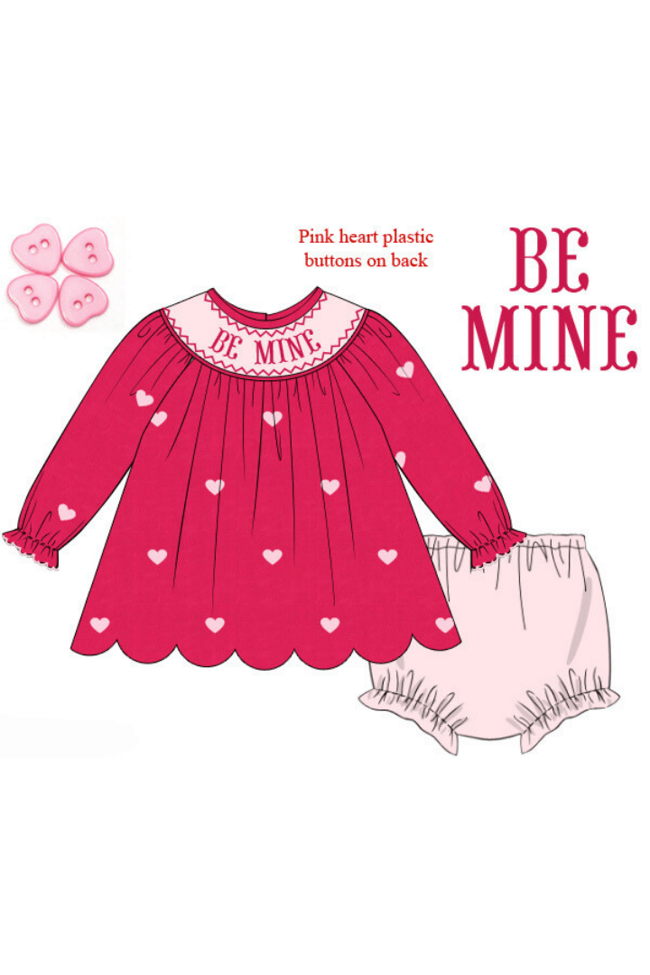 The Smocked Flamingo Apparel & Accessories Pre-Order Smocked Hot Pink Corduroy Embroidered Heart Bloomer Set