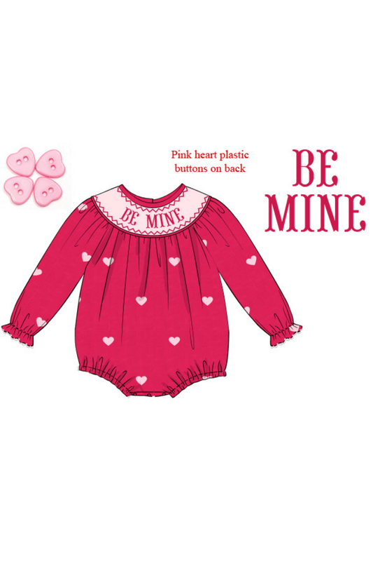 The Smocked Flamingo Apparel & Accessories Pre-Order Smocked Hot Pink Corduroy Embroidered Heart Bubble