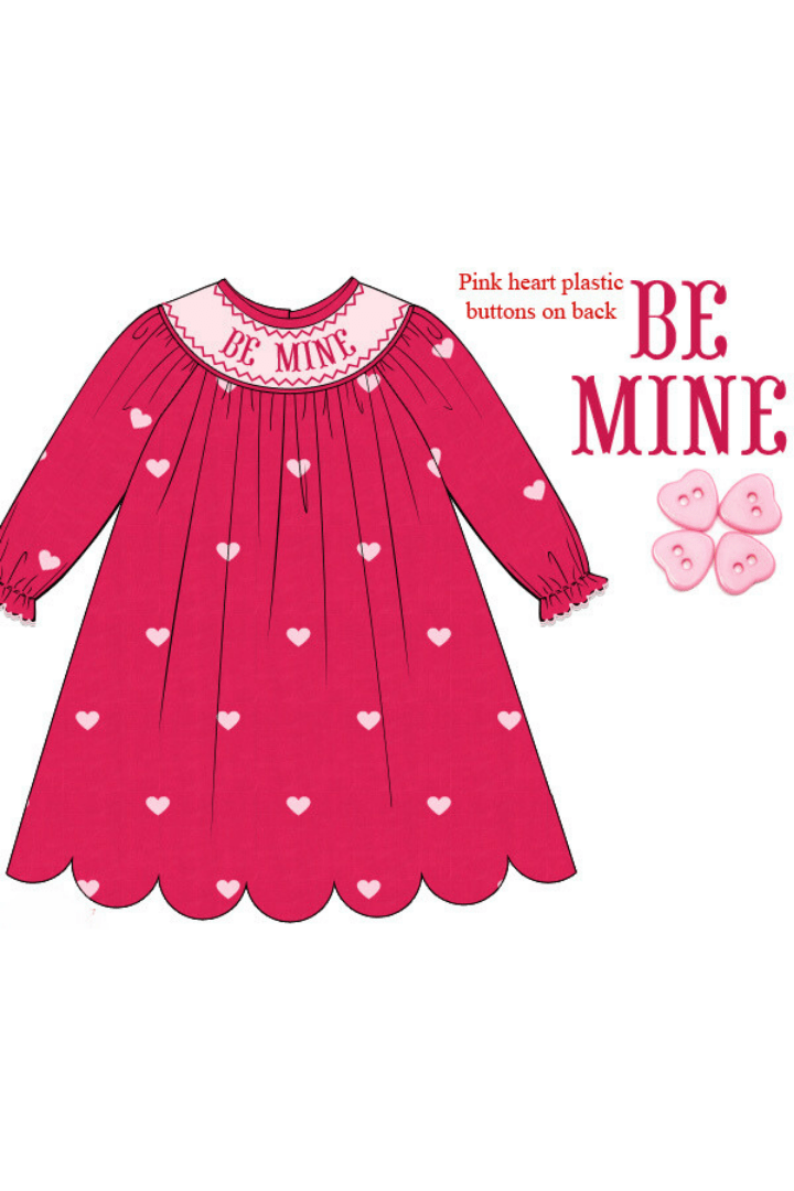 The Smocked Flamingo Apparel & Accessories Pre-Order Smocked Hot Pink Corduroy Embroidered Heart Dress