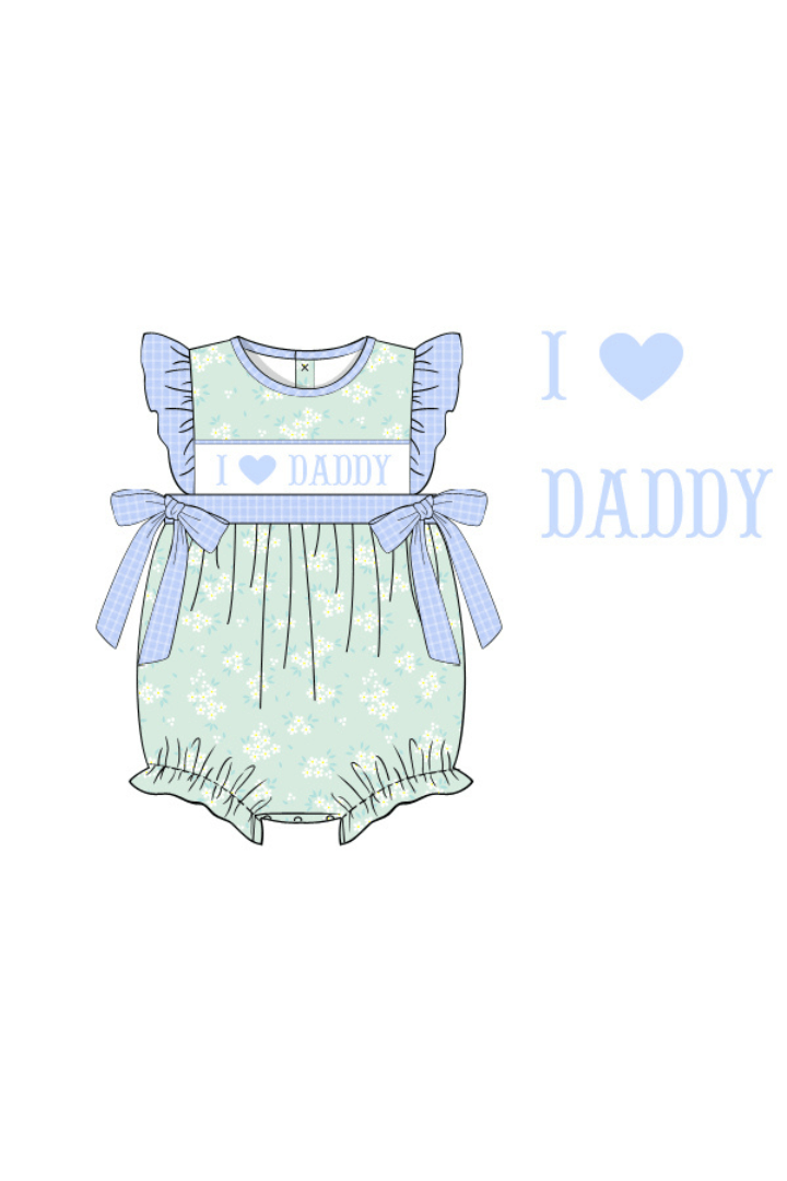 The Smocked Flamingo Apparel & Accessories Pre-Order Smocked I Love Daddy Blue and Green Floral Bubble