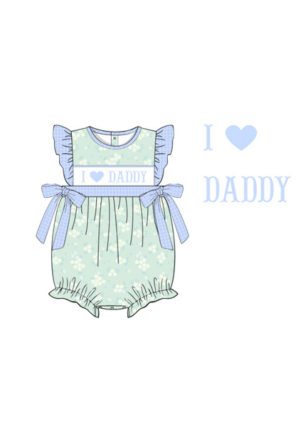 The Smocked Flamingo Apparel & Accessories Pre-Order Smocked I Love Daddy Blue and Green Floral Bubble