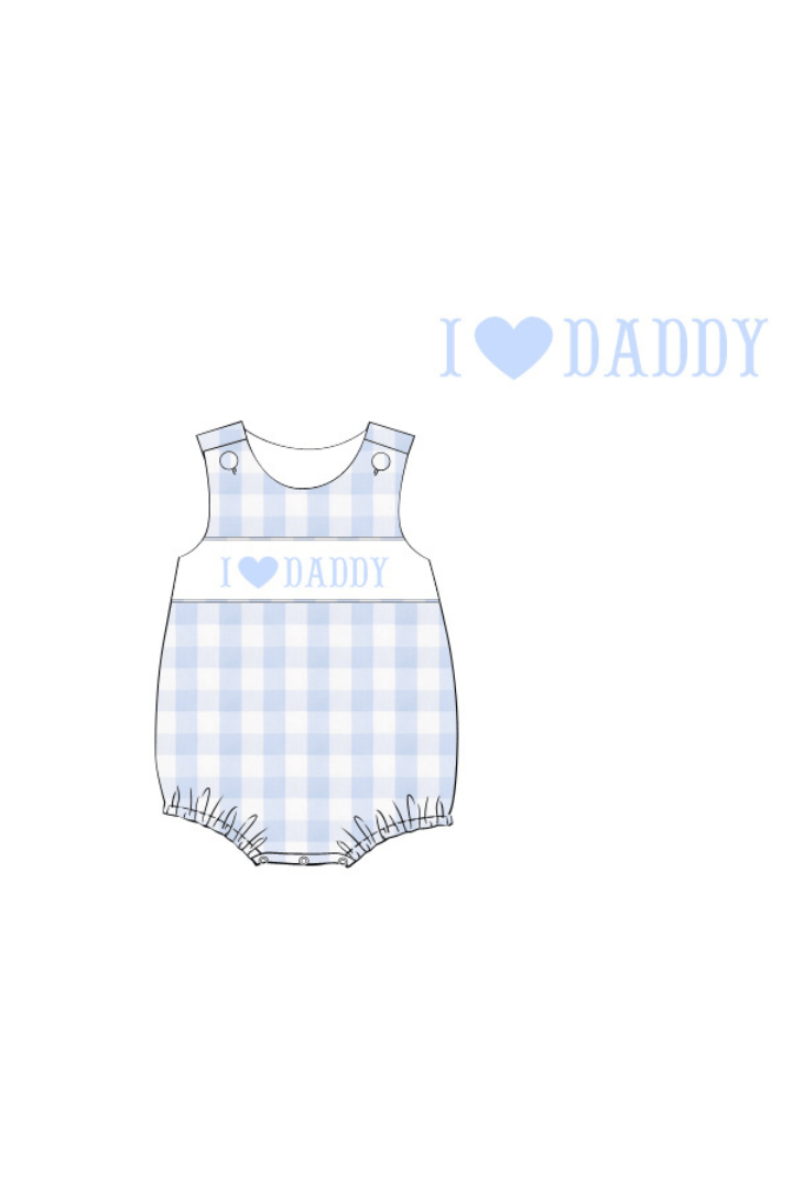 The Smocked Flamingo Apparel & Accessories Pre-Order Smocked I Love Daddy Blue Buffalo Check Bubble
