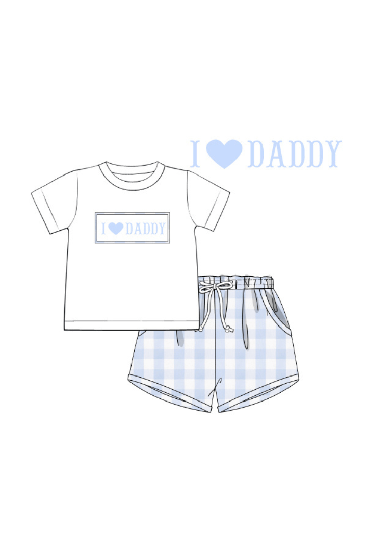 The Smocked Flamingo Apparel & Accessories Pre-Order Smocked I Love Daddy Blue Buffalo Check Short Set