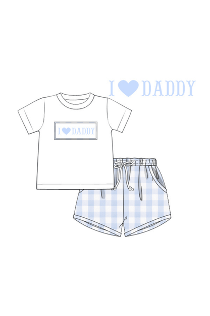 The Smocked Flamingo Apparel & Accessories Pre-Order Smocked I Love Daddy Blue Buffalo Check Short Set