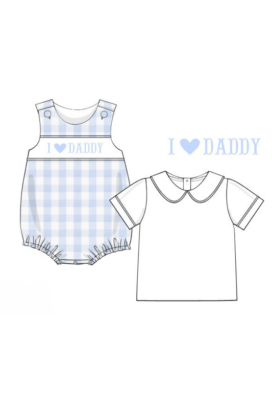 The Smocked Flamingo Apparel & Accessories Pre-Order Smocked I Love Daddy Blue Gingham Bubble/Shirt