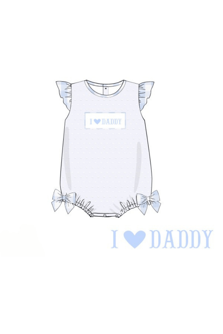 The Smocked Flamingo Apparel & Accessories Pre-Order Smocked I Love Daddy Blue Gingham White Swiss Dot Bubble