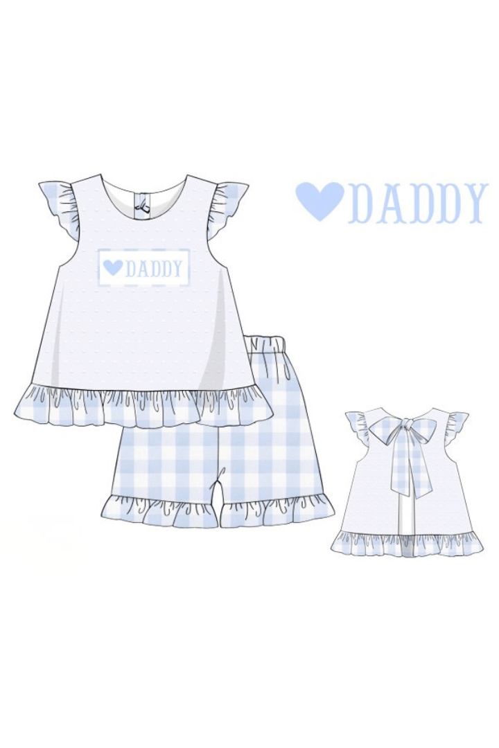 The Smocked Flamingo Apparel & Accessories Pre-Order Smocked I Love Daddy Blue Gingham White Swiss Dot Short Set