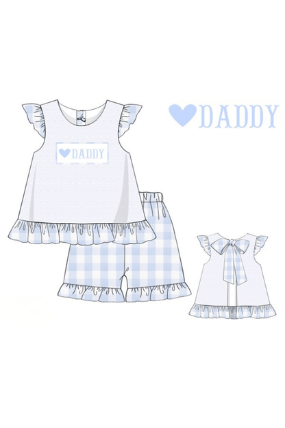 The Smocked Flamingo Apparel & Accessories Pre-Order Smocked I Love Daddy Blue Gingham White Swiss Dot Short Set