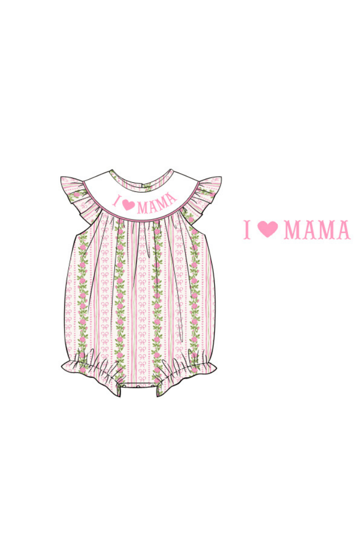 The Smocked Flamingo Apparel & Accessories Pre-Order Smocked I Love Mama Fancy Floral Bubble