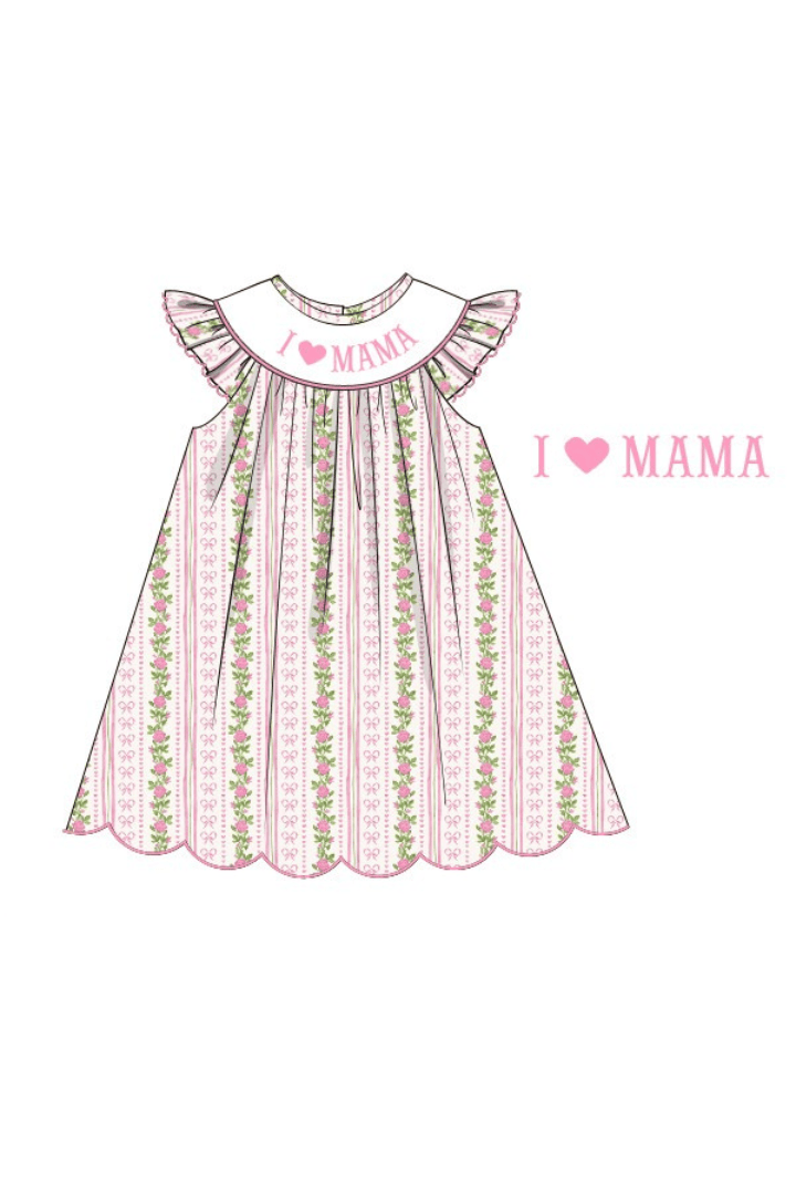 The Smocked Flamingo Apparel & Accessories Pre-Order Smocked I Love Mama Fancy Floral Scalloped Dress