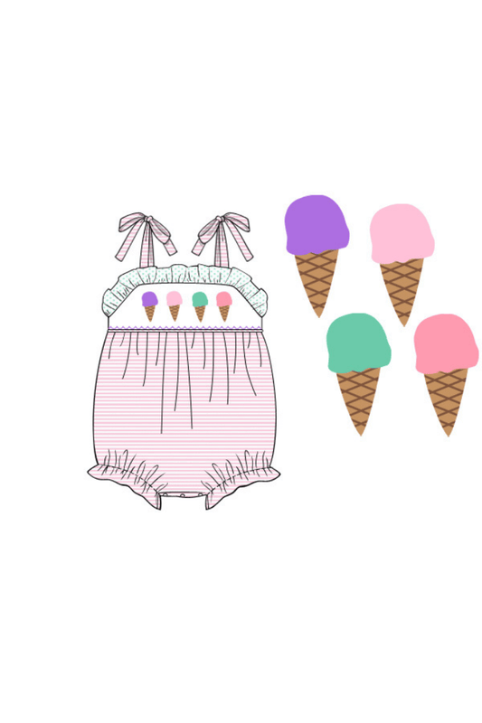 The Smocked Flamingo Apparel & Accessories Pre-Order Smocked Ice Cream Stripe Bubble