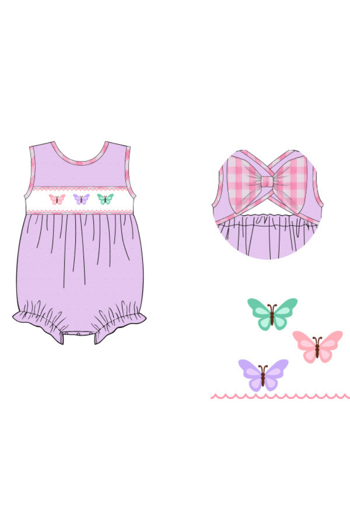 The Smocked Flamingo Apparel & Accessories Pre-Order Smocked Lavender/Pink Butterfly Bubble