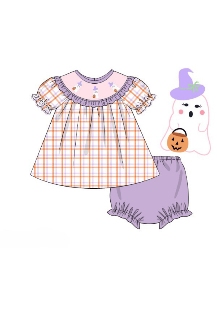 The Smocked Flamingo Apparel & Accessories Pre-Order Smocked Lavender Plaid Ghost Bloomer Set