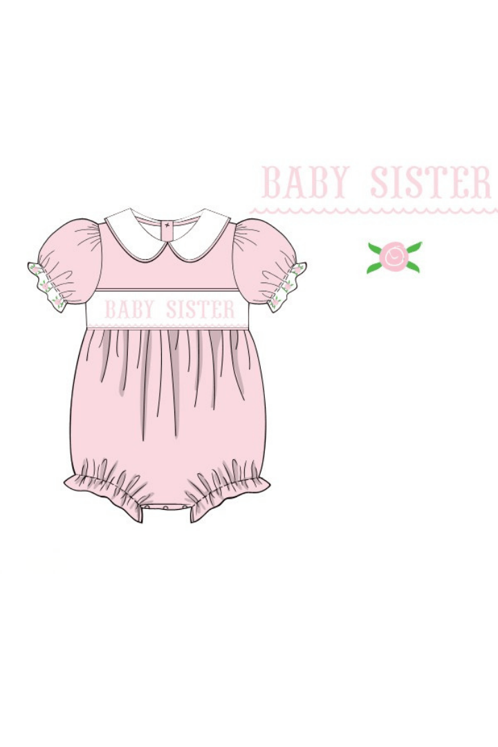 The Smocked Flamingo Apparel & Accessories Pre-Order Smocked Little Sister Floret Pink Knit Bubble