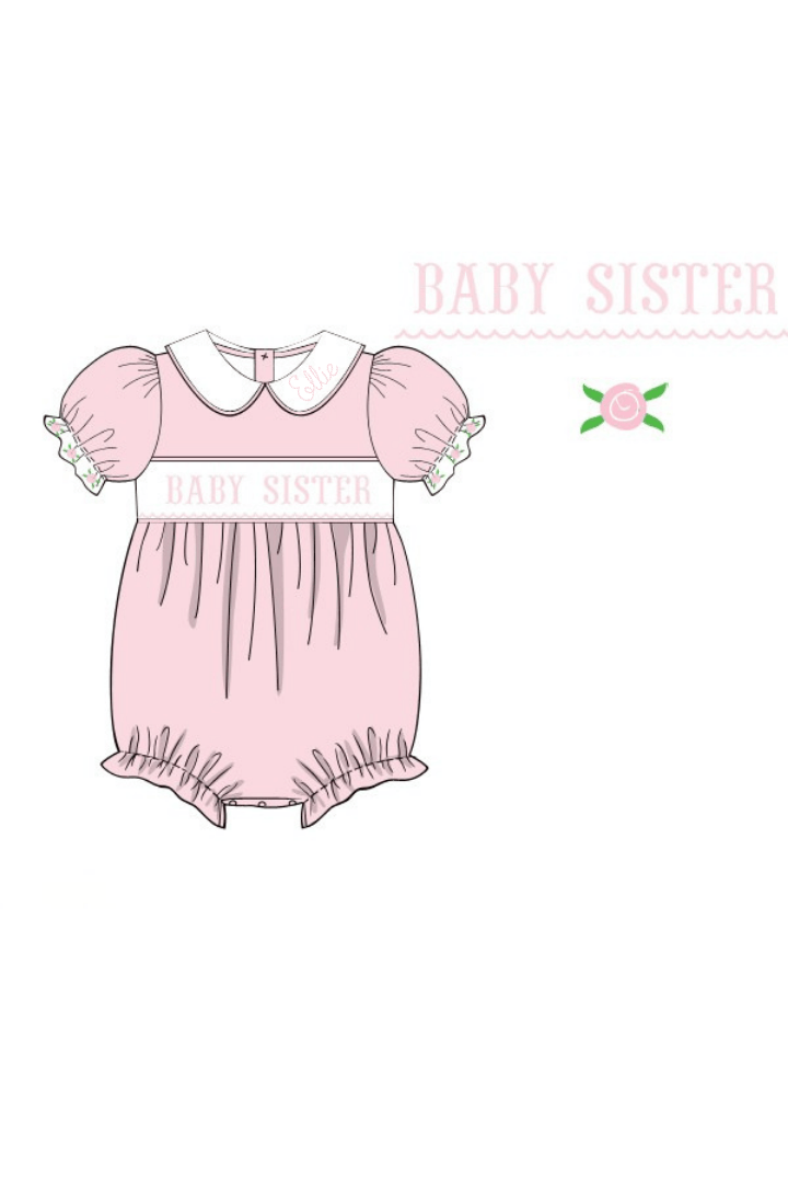 The Smocked Flamingo Apparel & Accessories Pre-Order Smocked Little Sister Floret Pink Knit Bubble