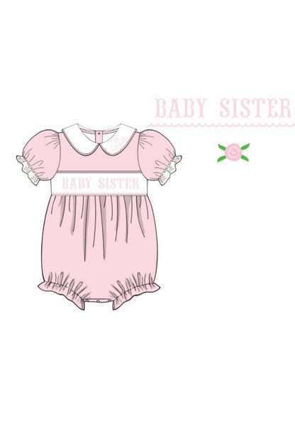The Smocked Flamingo Apparel & Accessories Pre-Order Smocked Little Sister Floret Pink Knit Bubble