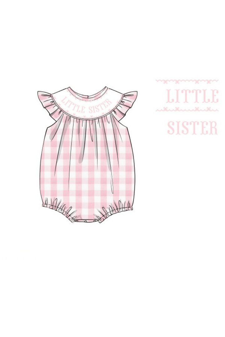 The Smocked Flamingo Apparel & Accessories Pre-Order Smocked Little Sister Pink Buffalo Check Bubble