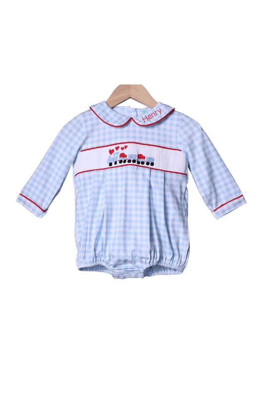 The Smocked Flamingo Apparel & Accessories Pre-Order Smocked Love Train Blue Gingham Bubble