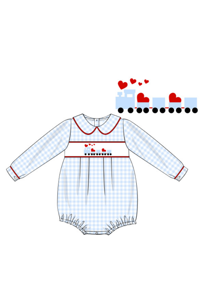 The Smocked Flamingo Apparel & Accessories Pre-Order Smocked Love Train Blue Gingham Bubble