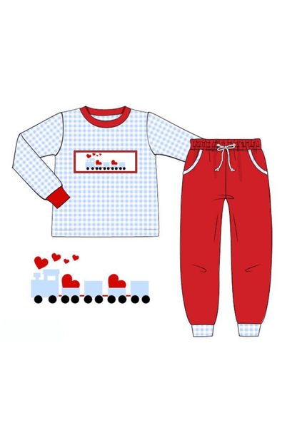 The Smocked Flamingo Apparel & Accessories Pre-Order Smocked Love Train Gingham Jogger Set