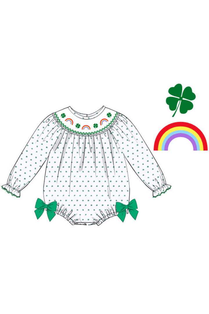 The Smocked Flamingo Apparel & Accessories Pre-Order Smocked Lucky Rainbow Swiss Dot Bubble