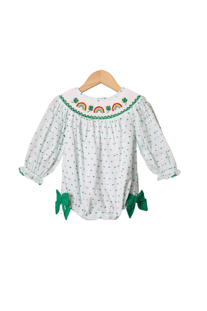 The Smocked Flamingo Apparel & Accessories Pre-Order Smocked Lucky Rainbow Swiss Dot Scalloped Bubble