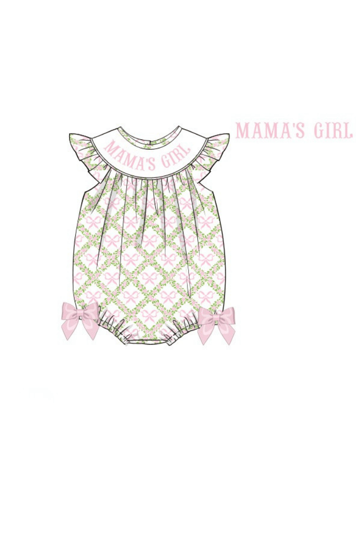 The Smocked Flamingo Apparel & Accessories Pre-Order Smocked Mama's Girl Pink Bow Trellis Bubble