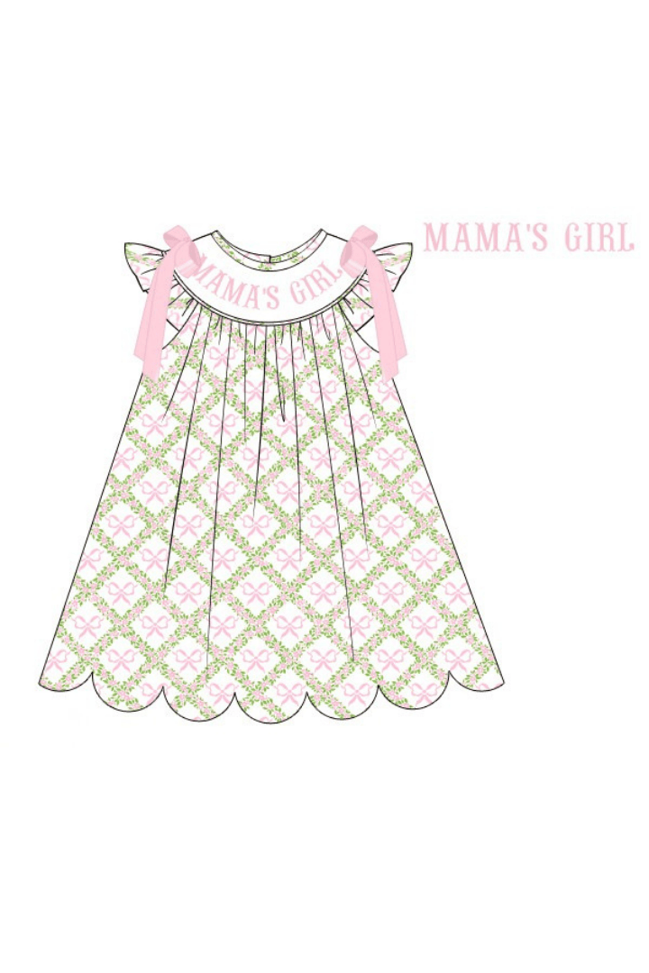 The Smocked Flamingo Apparel & Accessories Pre-Order Smocked Mama's Girl Pink Bow Trellis Dress