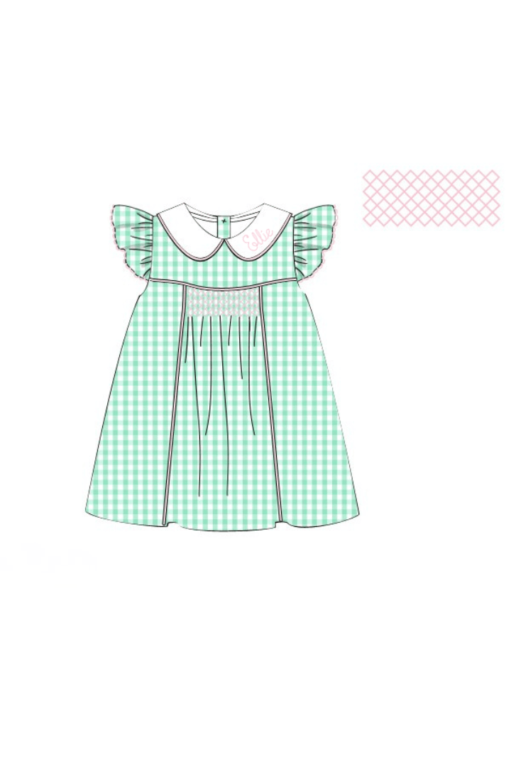 The Smocked Flamingo Apparel & Accessories Pre-Order Smocked Mint Gingham Dress