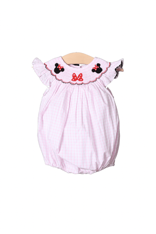 The Smocked Flamingo Apparel & Accessories Pre-Order Smocked Mouse and Bow Windowpane Bubble