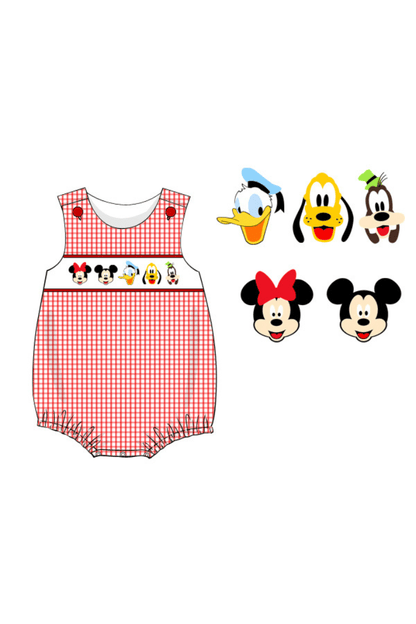 The Smocked Flamingo Apparel & Accessories Pre-Order Smocked Mouse and Friends Red Windowpane Bubble