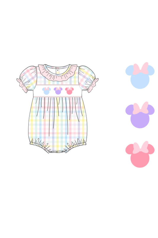 The Smocked Flamingo Apparel & Accessories Pre-Order Smocked Mouse Pastel Plaid Bubble