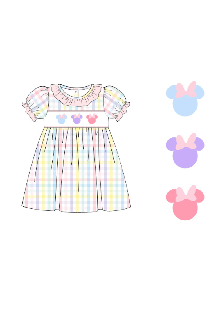 The Smocked Flamingo Apparel & Accessories Pre-Order Smocked Mouse Pastel Plaid Dress