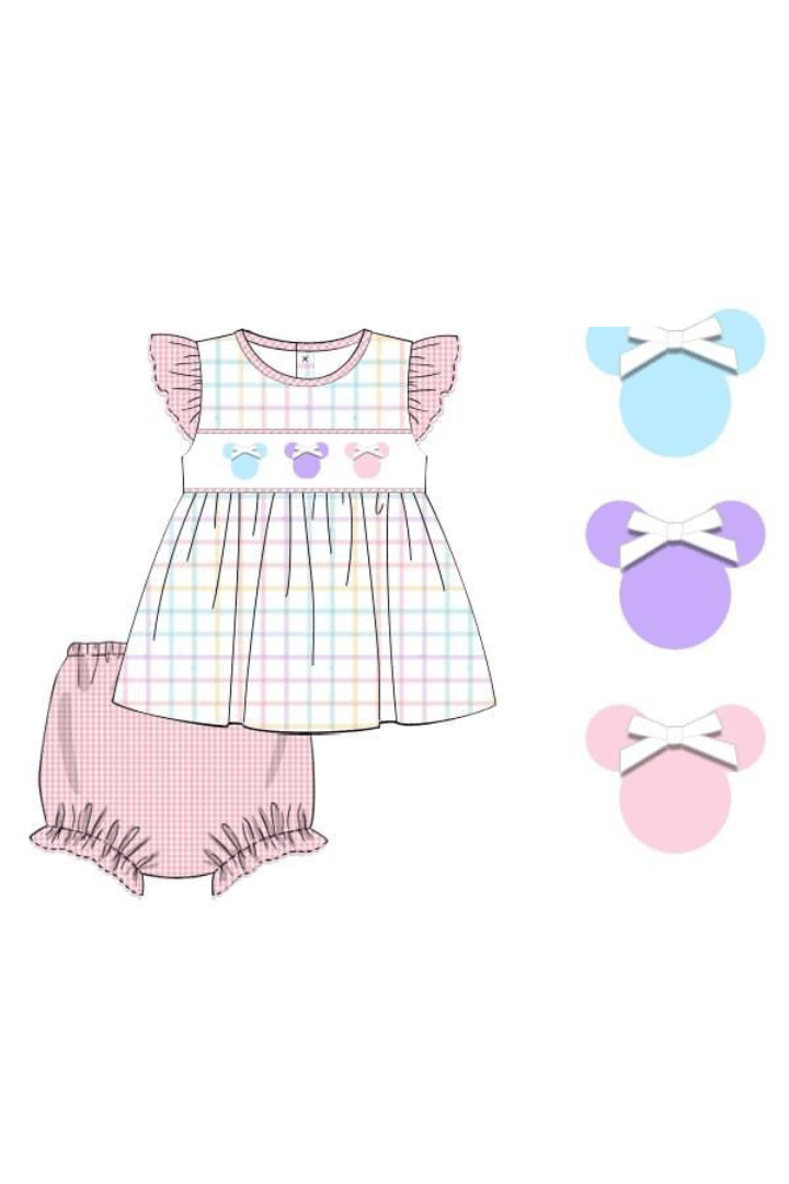 The Smocked Flamingo Apparel & Accessories Pre-Order Smocked Mouse Pastel Plan Bloomer Set