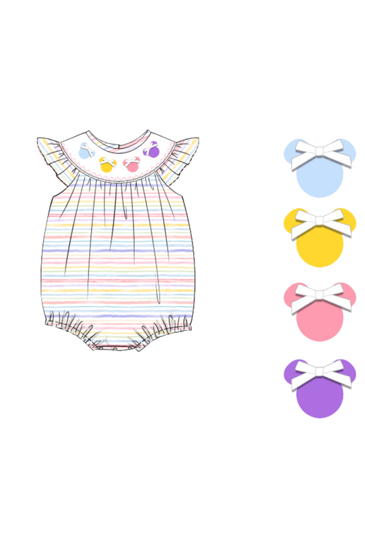 The Smocked Flamingo Apparel & Accessories Pre-Order Smocked Mouse Pastel Stripe Bubble