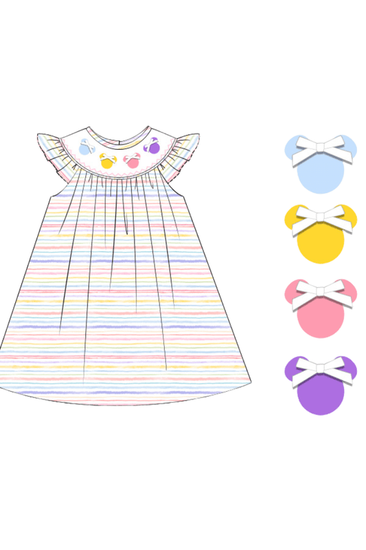 The Smocked Flamingo Apparel & Accessories Pre-Order Smocked Mouse Pastel Stripe Dress